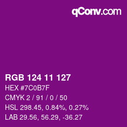 颜色代码: RGB 124 11 127 | qconv.com