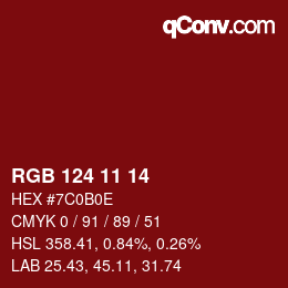 Color code: RGB 124 11 14 | qconv.com