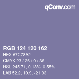 Color code: RGB 124 120 162 | qconv.com