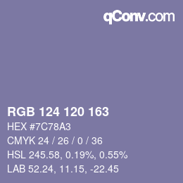 カラーコード: RGB 124 120 163 | qconv.com