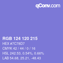 カラーコード: RGB 124 120 215 | qconv.com