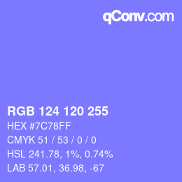 Color code: RGB 124 120 255 | qconv.com