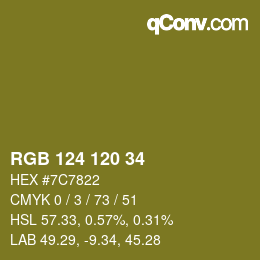 カラーコード: RGB 124 120 34 | qconv.com