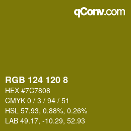 カラーコード: RGB 124 120 8 | qconv.com