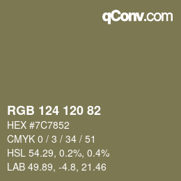 Color code: RGB 124 120 82 | qconv.com