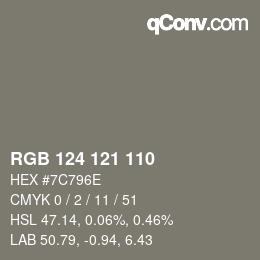 颜色代码: RGB 124 121 110 | qconv.com