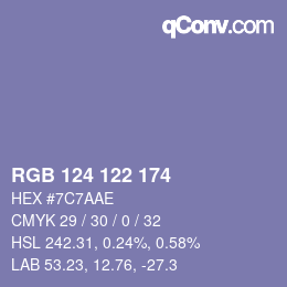Color code: RGB 124 122 174 | qconv.com