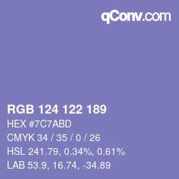 Color code: RGB 124 122 189 | qconv.com