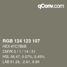 Color code: RGB 124 123 107 | qconv.com