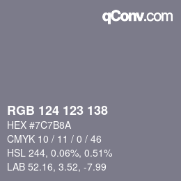 颜色代码: RGB 124 123 138 | qconv.com