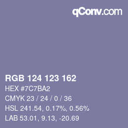 Color code: RGB 124 123 162 | qconv.com