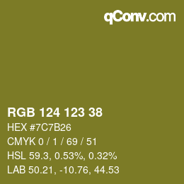 カラーコード: RGB 124 123 38 | qconv.com