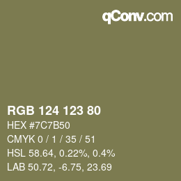 Color code: RGB 124 123 80 | qconv.com