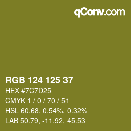 Color code: RGB 124 125 37 | qconv.com