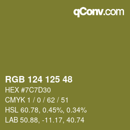 Color code: RGB 124 125 48 | qconv.com