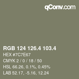 カラーコード: RGB 124 126.4 103.4 | qconv.com