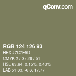Farbcode: RGB 124 126 93 | qconv.com