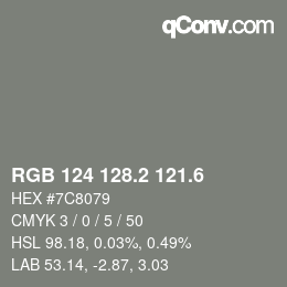 カラーコード: RGB 124 128.2 121.6 | qconv.com