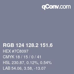 カラーコード: RGB 124 128.2 151.6 | qconv.com