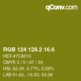 カラーコード: RGB 124 128.2 16.6 | qconv.com