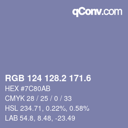 カラーコード: RGB 124 128.2 171.6 | qconv.com