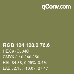 カラーコード: RGB 124 128.2 76.6 | qconv.com
