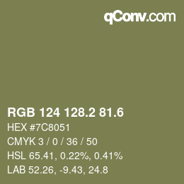 カラーコード: RGB 124 128.2 81.6 | qconv.com