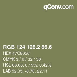 カラーコード: RGB 124 128.2 86.6 | qconv.com