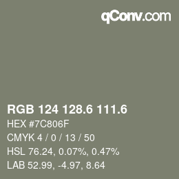 カラーコード: RGB 124 128.6 111.6 | qconv.com