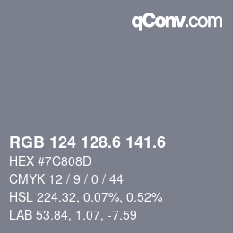 カラーコード: RGB 124 128.6 141.6 | qconv.com