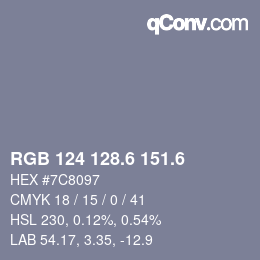 カラーコード: RGB 124 128.6 151.6 | qconv.com