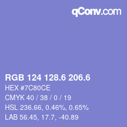 カラーコード: RGB 124 128.6 206.6 | qconv.com