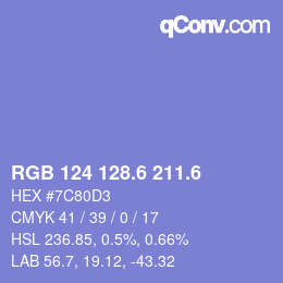 カラーコード: RGB 124 128.6 211.6 | qconv.com
