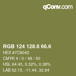 カラーコード: RGB 124 128.6 66.6 | qconv.com