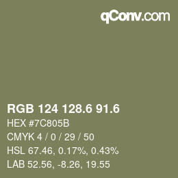 カラーコード: RGB 124 128.6 91.6 | qconv.com