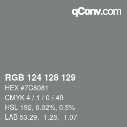 颜色代码: RGB 124 128 129 | qconv.com