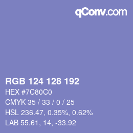 Color code: RGB 124 128 192 | qconv.com