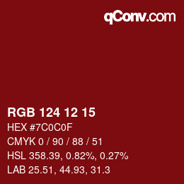 Color code: RGB 124 12 15 | qconv.com