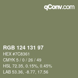 Color code: RGB 124 131 97 | qconv.com