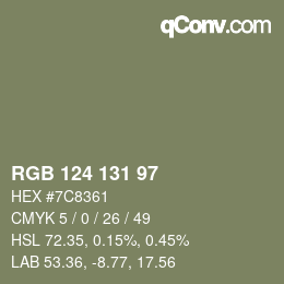 Color code: RGB 124 131 97 | qconv.com