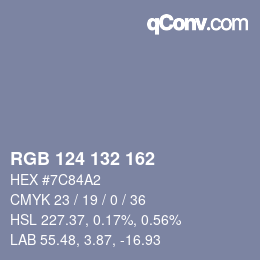 Color code: RGB 124 132 162 | qconv.com