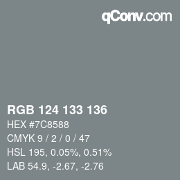 颜色代码: RGB 124 133 136 | qconv.com