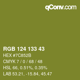 Color code: RGB 124 133 43 | qconv.com