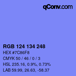 カラーコード: RGB 124 134 248 | qconv.com