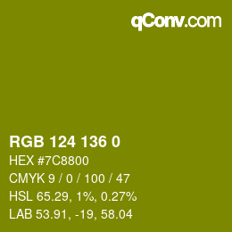 Color code: RGB 124 136 0 | qconv.com