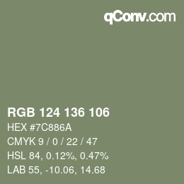 Color code: RGB 124 136 106 | qconv.com
