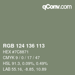 Color code: RGB 124 136 113 | qconv.com