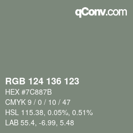 Color code: RGB 124 136 123 | qconv.com