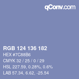 Color code: RGB 124 136 182 | qconv.com