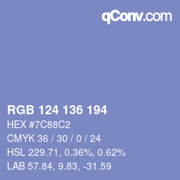 Color code: RGB 124 136 194 | qconv.com